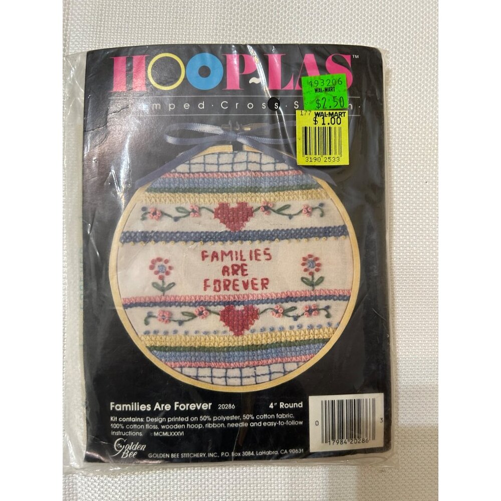 Families Are Forever Stamped Cross-Stitch Kit With Hoop & Threads By Golden Bee